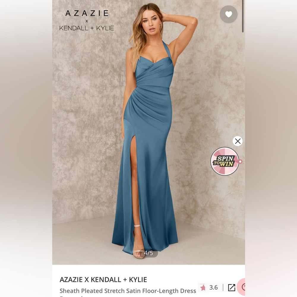 Azazie Kylie and Kendall Sheath Pleated stretch satin floor length dress